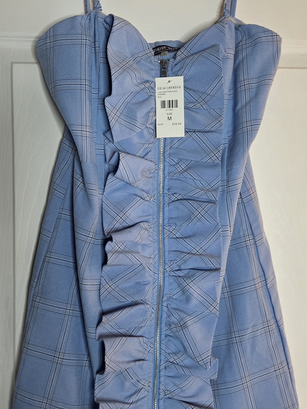 Strapless Light Blue Plaid Ruffle Dress (Non Stretchy)